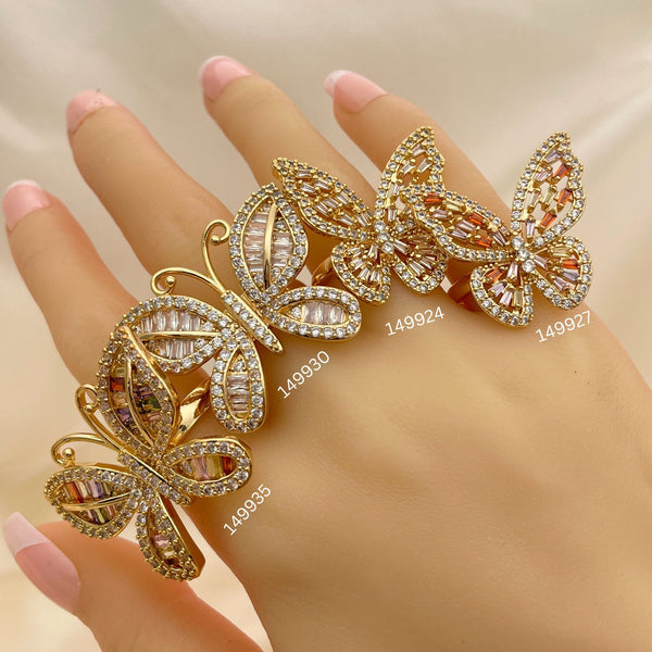 Kit Surtido de 12 Anillos XL de Mariposa de Oro Laminado al por mayor — SKU 152475