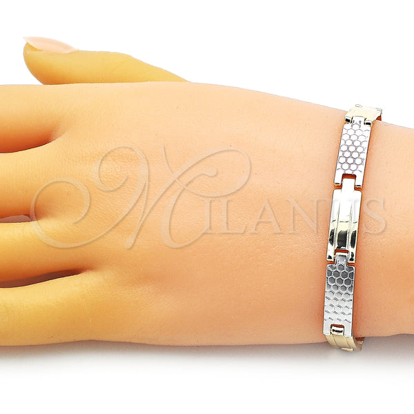 Pulsera Solida 03.102.0061.08 Oro Laminado, Pulido, Tres Tonos (07 MM Thickness, 8 Inches Length)