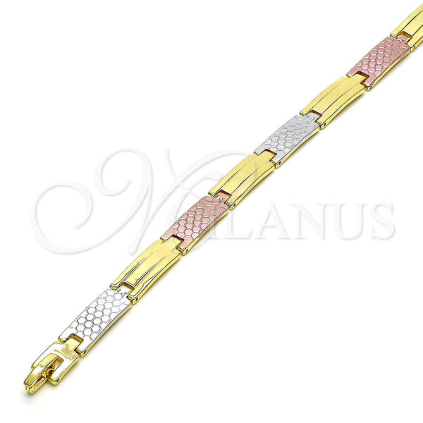 Pulsera Solida 03.102.0061.08 Oro Laminado, Pulido, Tres Tonos (07 MM Thickness, 8 Inches Length)