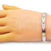 Pulsera Solida 03.102.0063.08 Oro Laminado, Diseño de Llave Griega, Pulido, Tres Tonos (07 MM Thickness, 8 Inches Length)