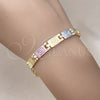 Pulsera Solida 03.102.0063.08 Oro Laminado, Diseño de Llave Griega, Pulido, Tres Tonos (07 MM Thickness, 8 Inches Length)