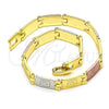 Pulsera Solida 03.102.0063.08 Oro Laminado, Diseño de Llave Griega, Pulido, Tres Tonos (07 MM Thickness, 8 Inches Length)
