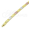 Pulsera Solida 03.102.0063.08 Oro Laminado, Diseño de Llave Griega, Pulido, Tres Tonos (07 MM Thickness, 8 Inches Length)