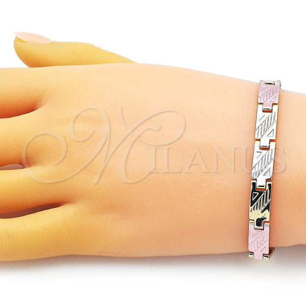 Pulsera Solida 03.102.0064.08 Oro Laminado, Diamantado, Tres Tonos (07 MM Thickness, 8 Inches Length)