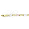 Pulsera Solida 03.102.0064.08 Oro Laminado, Diamantado, Tres Tonos (07 MM Thickness, 8 Inches Length)