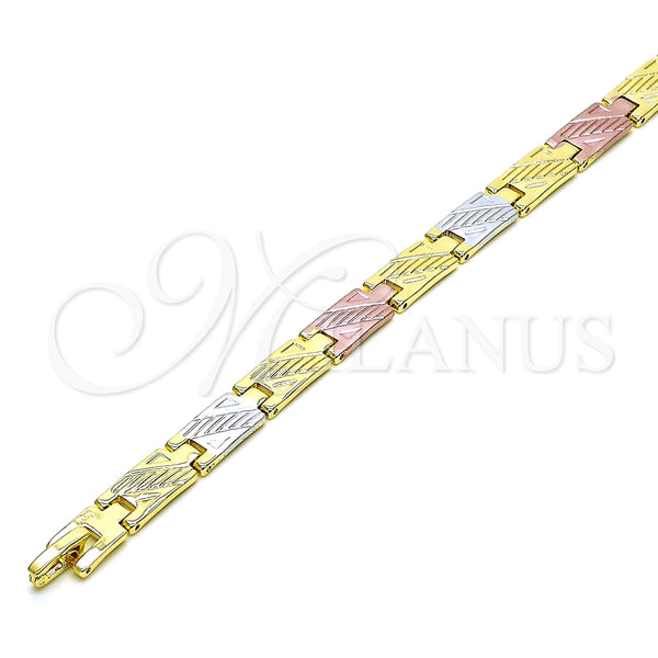 Pulsera Solida 03.102.0064.08 Oro Laminado, Diamantado, Tres Tonos (07 MM Thickness, 8 Inches Length)
