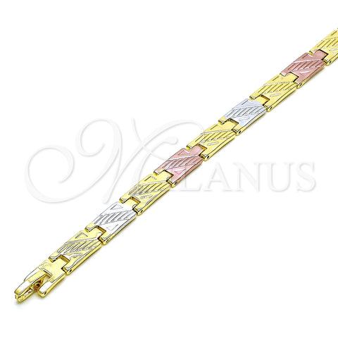 Pulsera Solida 03.102.0064.08 Oro Laminado, Diamantado, Tres Tonos (07 MM Thickness, 8 Inches Length)