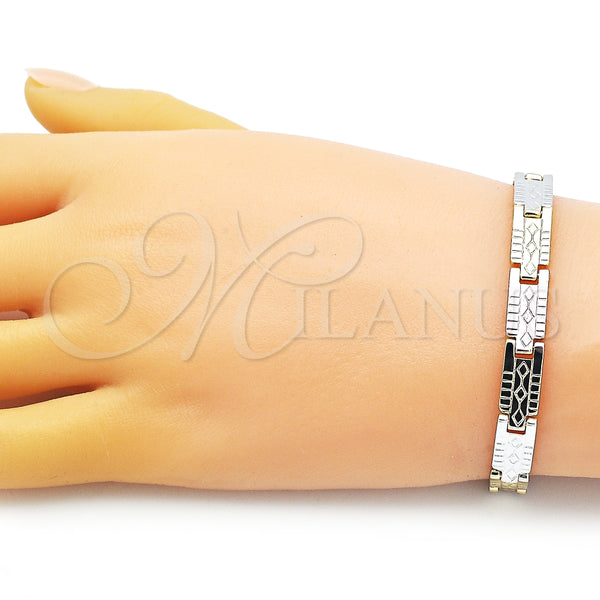 Pulsera Solida 03.102.0065.08 Oro Laminado, Diamantado, Tres Tonos (07 MM Thickness, 8 Inches Length)