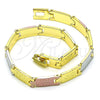 Pulsera Solida 03.102.0065.08 Oro Laminado, Diamantado, Tres Tonos (07 MM Thickness, 8 Inches Length)