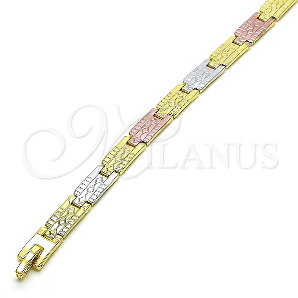 Pulsera Solida 03.102.0065.08 Oro Laminado, Diamantado, Tres Tonos (07 MM Thickness, 8 Inches Length)