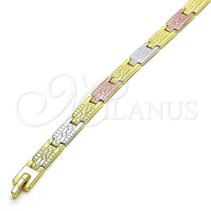 Pulsera Solida 03.102.0065.08 Oro Laminado, Diamantado, Tres Tonos (07 MM Thickness, 8 Inches Length)