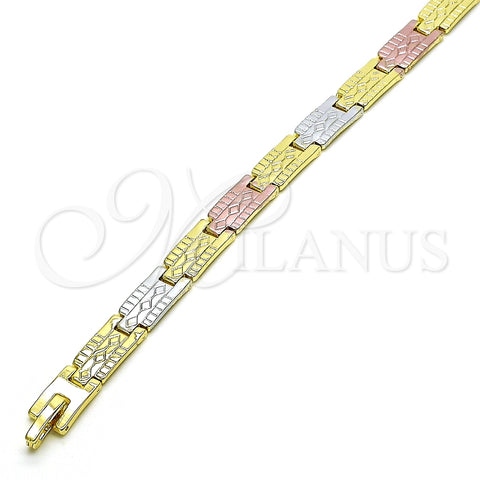 Pulsera Solida 03.102.0065.08 Oro Laminado, Diamantado, Tres Tonos (07 MM Thickness, 8 Inches Length)