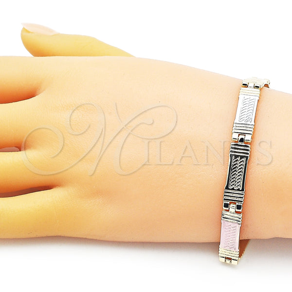 Pulsera Solida 03.102.0066.08 Oro Laminado, Diamantado, Tres Tonos (07 MM Thickness, 8 Inches Length)