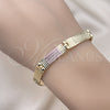Pulsera Solida 03.102.0066.08 Oro Laminado, Diamantado, Tres Tonos (07 MM Thickness, 8 Inches Length)