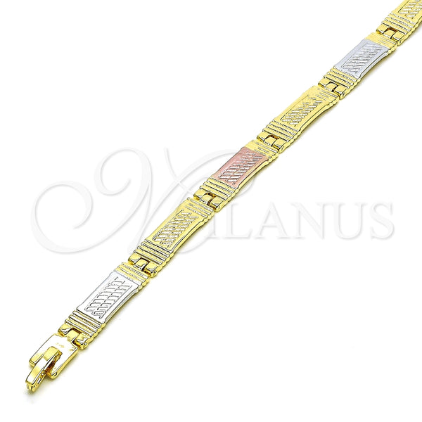 Pulsera Solida 03.102.0066.08 Oro Laminado, Diamantado, Tres Tonos (07 MM Thickness, 8 Inches Length)
