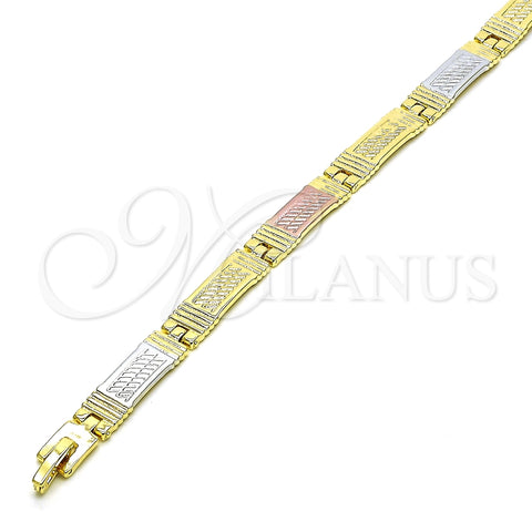 Pulsera Solida 03.102.0066.08 Oro Laminado, Diamantado, Tres Tonos (07 MM Thickness, 8 Inches Length)