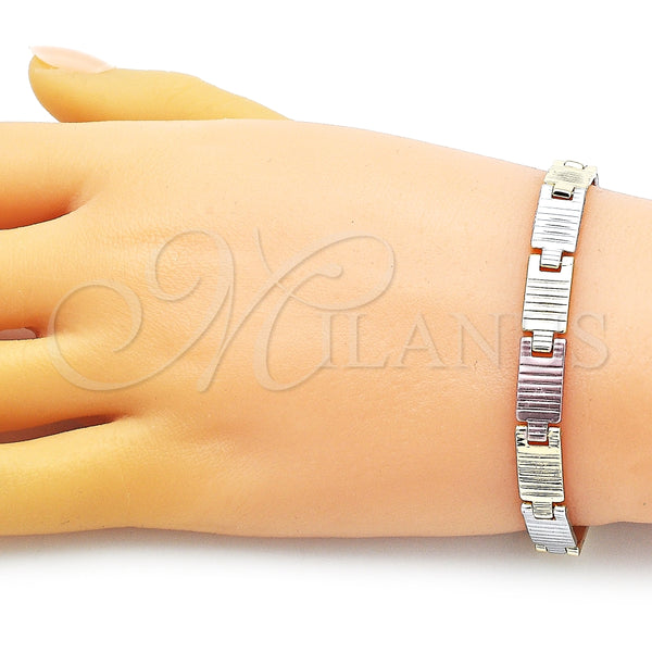 Pulsera Solida 03.102.0067.08 Oro Laminado, Diamantado, Tres Tonos (07 MM Thickness, 8 Inches Length)