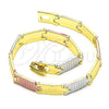Pulsera Solida 03.102.0067.08 Oro Laminado, Diamantado, Tres Tonos (07 MM Thickness, 8 Inches Length)