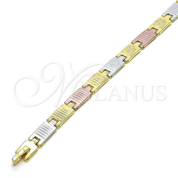 Pulsera Solida 03.102.0067.08 Oro Laminado, Diamantado, Tres Tonos (07 MM Thickness, 8 Inches Length)