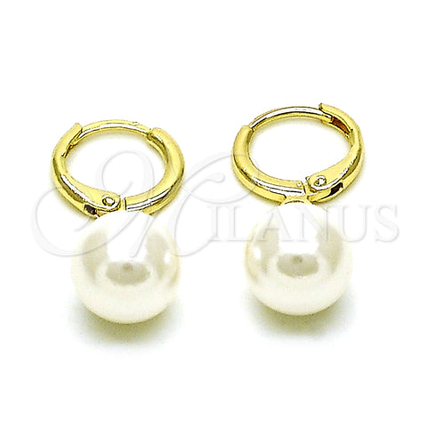 Arete Colgante 02.213.0462 Oro Laminado, Diseño de Bola, con Marfil Madre Perla, Pulido, Tono Dorado