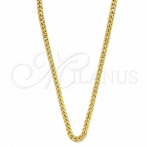 Gargantilla Basica 04.113.1762.28 Acero Inoxidable, Diseño de Miami Cubana, Pulido Negro, Tono Dorado (04 MM Thickness, 28 Inches Length)