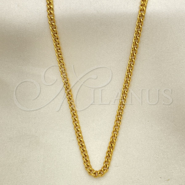 Gargantilla Basica 04.113.1762.28 Acero Inoxidable, Diseño de Miami Cubana, Pulido Negro, Tono Dorado (04 MM Thickness, 28 Inches Length)