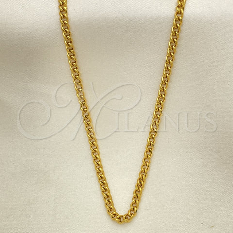 Gargantilla Basica 04.113.1762.28 Acero Inoxidable, Diseño de Miami Cubana, Pulido Negro, Tono Dorado (04 MM Thickness, 28 Inches Length)