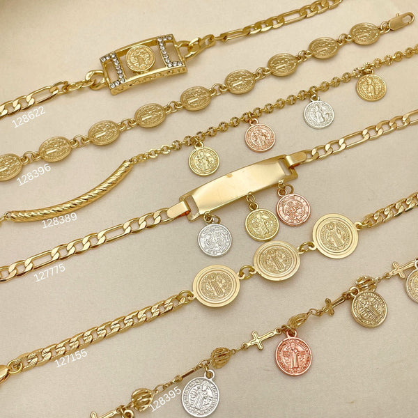 Kit Surtido de 20 Pulseras Elegantes de San Benito de Oro Laminado al por mayor — SKU 152533