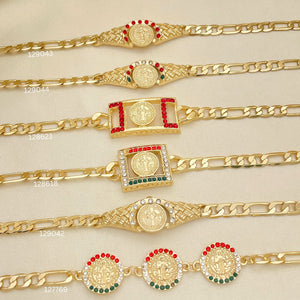 Kit Surtido de 20 Pulseras con Placa Religiosa de San Benito de Oro Laminado al por mayor — SKU 152535