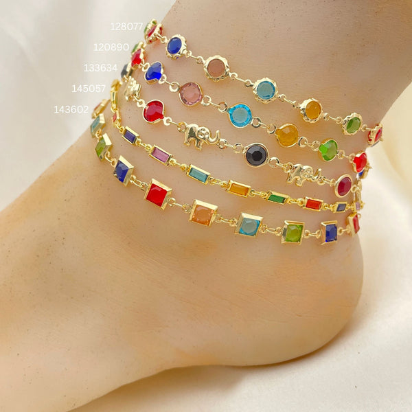 Kit Surtido de 20 Tobilleras con Piedras de Colores de Oro Laminado al por mayor — SKU 152548