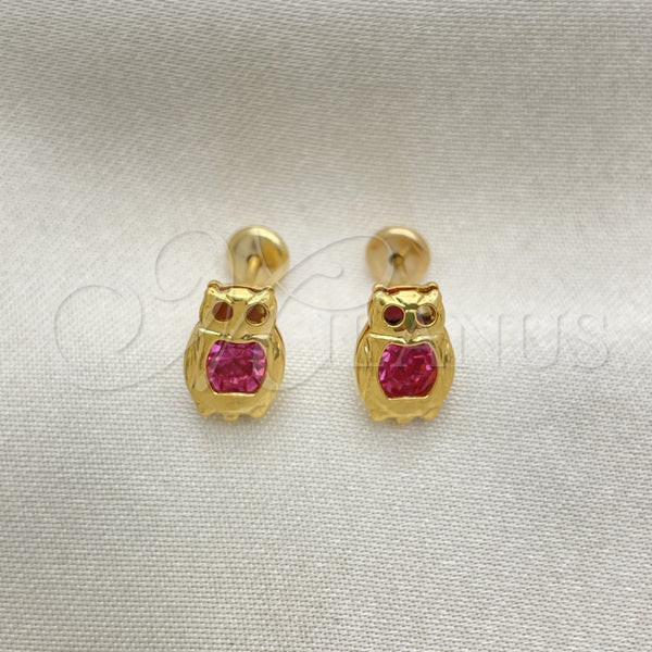 Arete Dormilona 02.02.0515 Oro Laminado, Diseño de Pajaro, con Rose Zirconia Cubica, Pulido, Tono Dorado