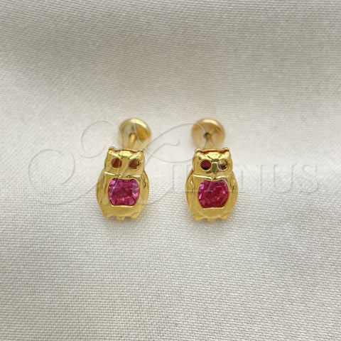 Arete Dormilona 02.02.0515 Oro Laminado, Diseño de Pajaro, con Rose Zirconia Cubica, Pulido, Tono Dorado