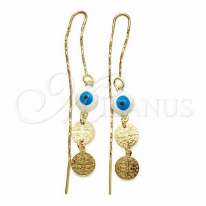 Arete Violador 02.02.0519 Oro Laminado, Diseño de Ojo Griego y San Benito, Pulido, Tono Dorado