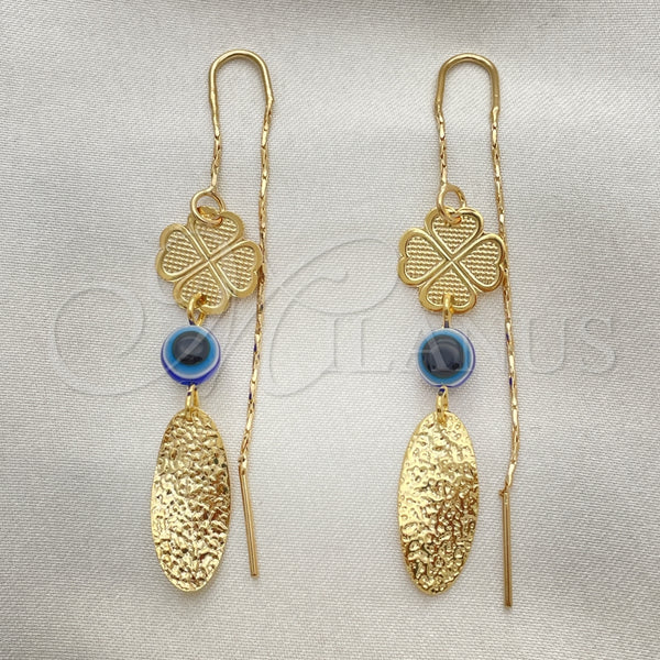 Arete Violador 02.02.0520 Oro Laminado, Diseño de Ojo Griego y Trébol de Cuatro Hojas, Pulido, Tono Dorado
