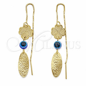 Arete Violador 02.02.0520 Oro Laminado, Diseño de Ojo Griego y Trébol de Cuatro Hojas, Pulido, Tono Dorado