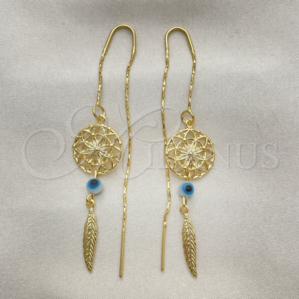 Arete Violador 02.02.0521 Oro Laminado, Diseño de Ojo Griego y Oja, Pulido, Tono Dorado