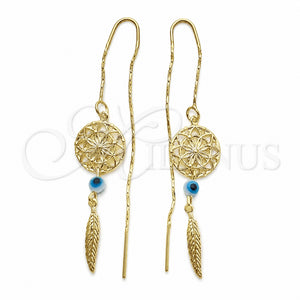 Arete Violador 02.02.0521 Oro Laminado, Diseño de Ojo Griego y Oja, Pulido, Tono Dorado