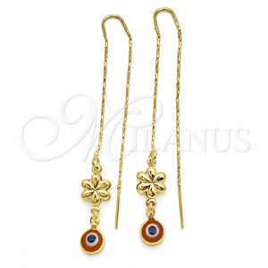 Arete Violador 02.02.0522 Oro Laminado, Diseño de Ojo Griego y Flor, Pulido, Tono Dorado