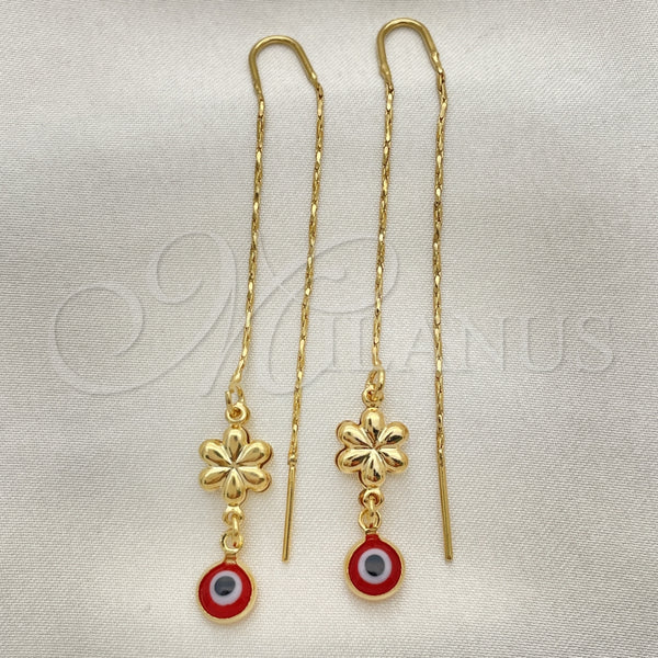 Arete Violador 02.02.0522 Oro Laminado, Diseño de Ojo Griego y Flor, Pulido, Tono Dorado