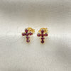 Arete Dormilona 02.02.0523 Oro Laminado, Diseño de Cruz, con Siam Zirconia Cubica, Pulido, Tono Dorado
