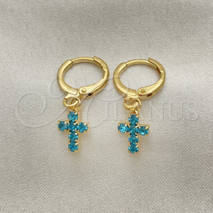 Argolla Huggie 02.02.0496.5.15 Oro Laminado, Diseño de Cruz, con Turquoise Zirconia Cubica, Pulido, Tono Dorado