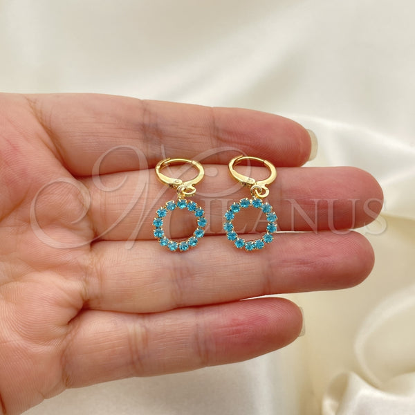 Argolla Huggie 02.02.0495.5.15 Oro Laminado, con Topacio Azul Zirconia Cubica, Pulido, Tono Dorado