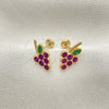 Arete Dormilona 02.02.0525 Oro Laminado, Diseño de Uva, Esmaltado Violeta, Tono Dorado