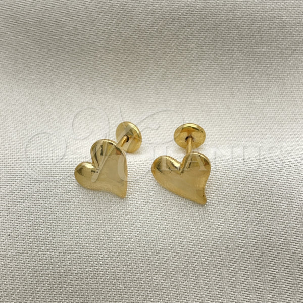 Arete Dormilona 02.02.0526 Oro Laminado, Diseño de Corazón, Pulido Blanco, Tono Dorado