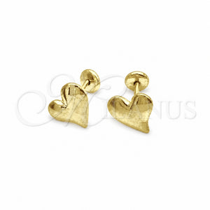 Arete Dormilona 02.02.0526 Oro Laminado, Diseño de Corazón, Pulido Blanco, Tono Dorado