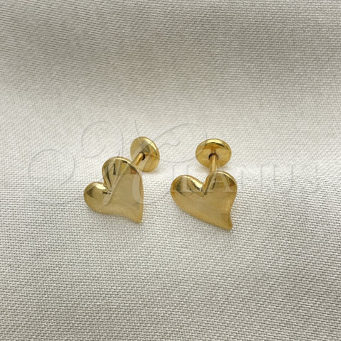 Arete Dormilona 02.02.0526 Oro Laminado, Diseño de Corazón, Pulido Blanco, Tono Dorado