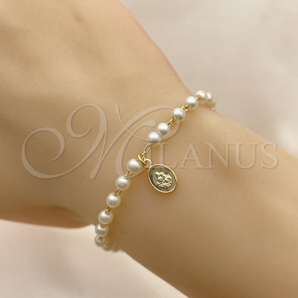 Pulsera Elegante 03.02.0100.2.16 Oro Laminado, Diseño de Bola y Mano de Dios, con Marfil Perla, Pulido, Tono Dorado (07 MM Thickness, 8 Inches Length)