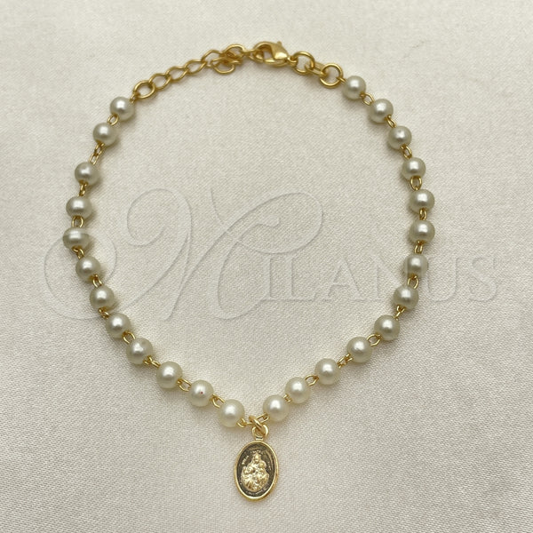 Pulsera Elegante 03.02.0100.2.16 Oro Laminado, Diseño de Bola y Mano de Dios, con Marfil Perla, Pulido, Tono Dorado (07 MM Thickness, 8 Inches Length)