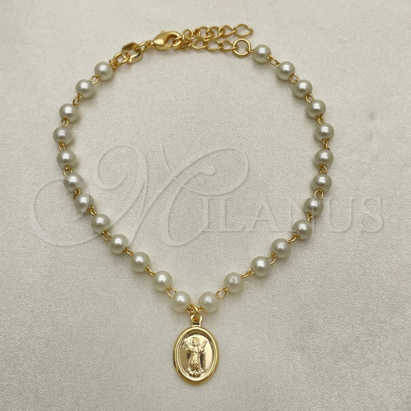 Pulsera Elegante 03.02.0100.3.16 Oro Laminado, Diseño de Divino Niño , con Marfil Perla, Pulido, Tono Dorado (07 MM Thickness, 8 Inches Length)