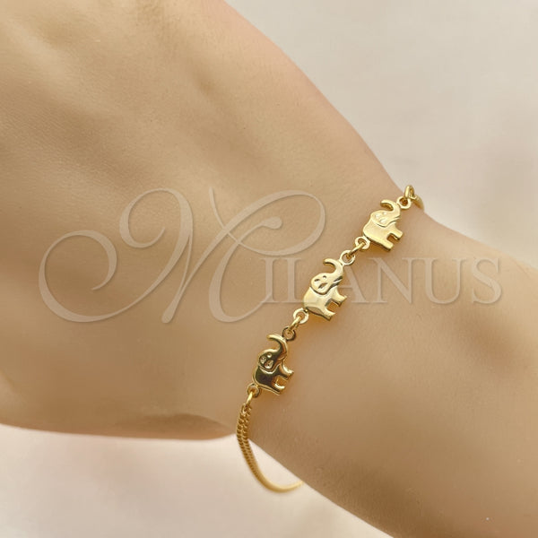 Pulsera Elegante 03.02.0101.08 Oro Laminado, Diseño de Elefante, Pulido, Tono Dorado (06 MM Thickness, 8 Inches Length)